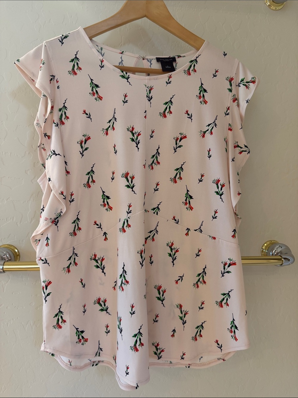 Light Pink Floral Ruffle Sleeve Blouse